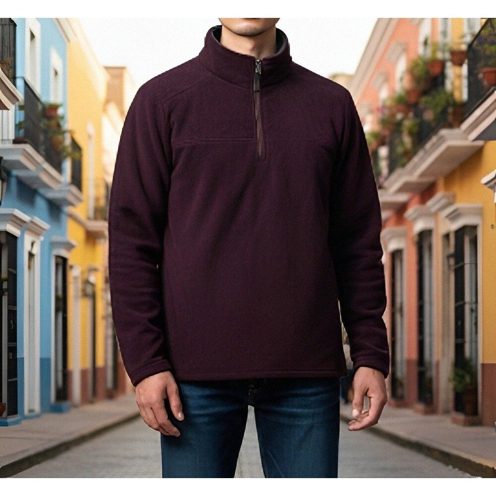 London Fog Men's Half-Zip Sherpa-Lined Pullover Sweater Burgundy Size L Large